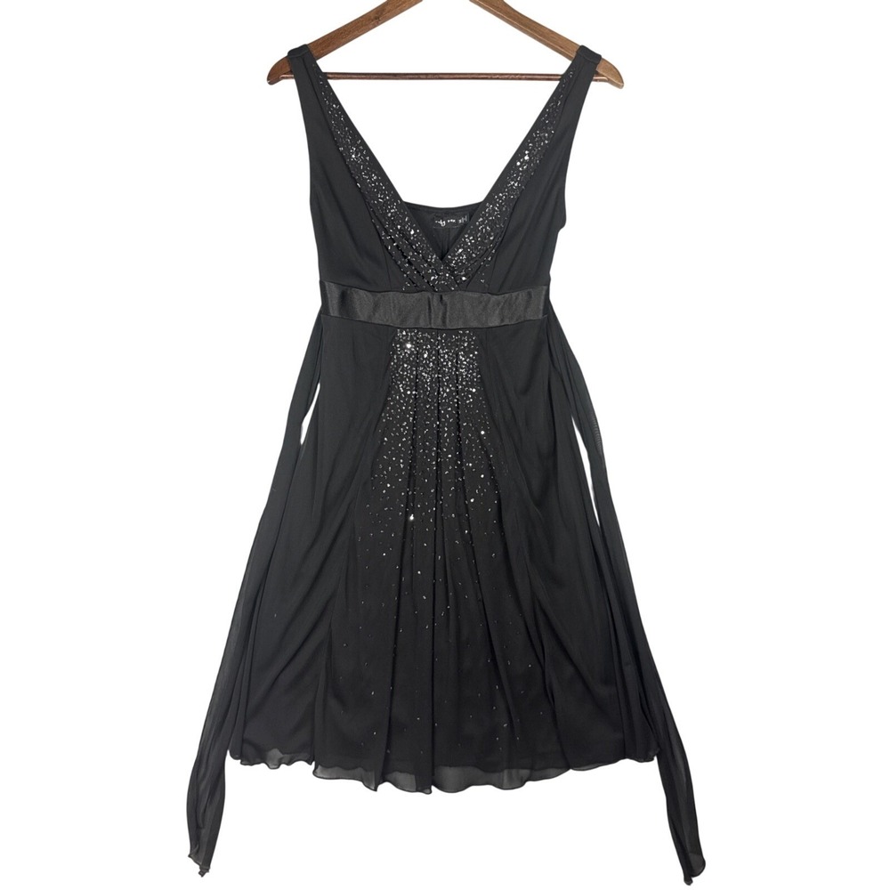 Ruby Rox Dress Juniors Medium Black Midi Sleeveless Sequin Sliver Fairy Goth Y2K